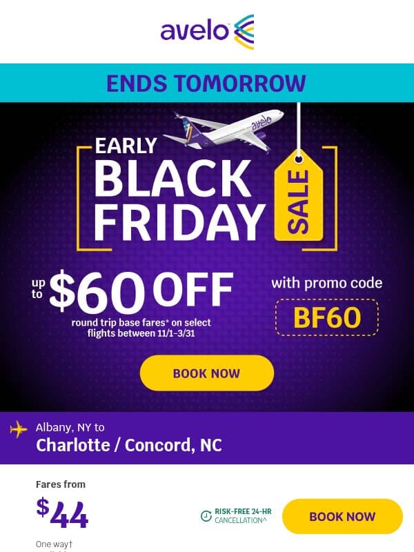 🎃 Up to $60 OFF Flights - Ends Tomorrow! email from Avelo Airlines