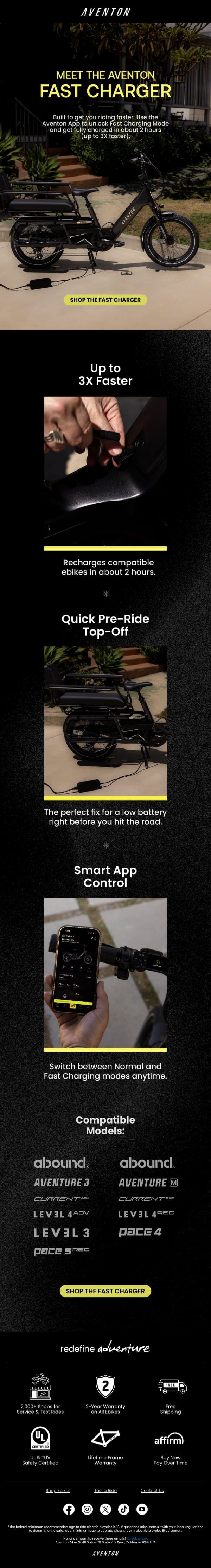 Charge Faster, Ride More ⚡ email from Aventon screenshot