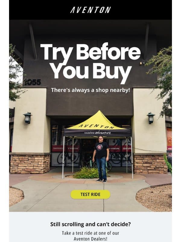 Try before you buy your next Aventon! email from Aventon