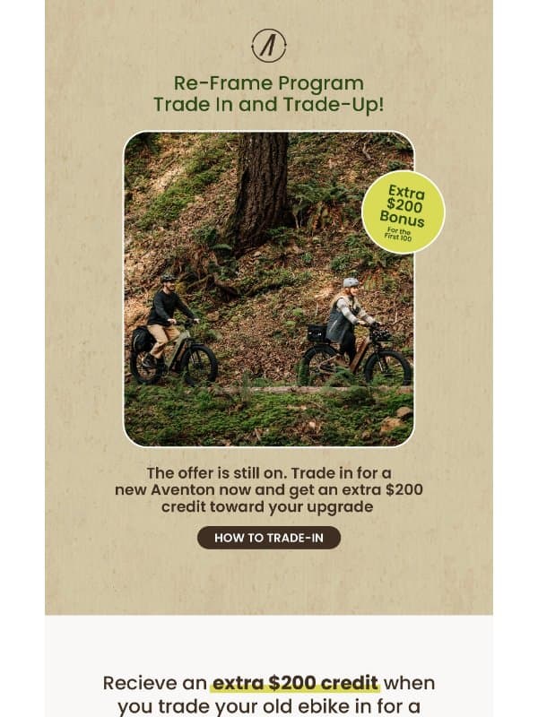 LIMITED TIME ONLY: Your $200 Re-Frame Credit is Waiting ⚡️ email from Aventon