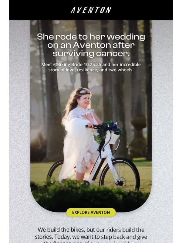 Riding an Aventon to her wedding 🚲👰♀️ email from Aventon