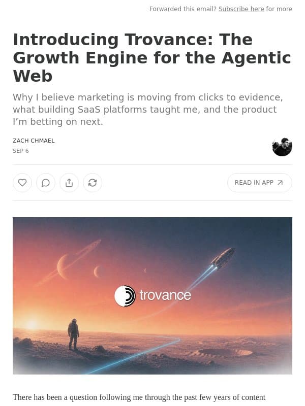 Introducing Trovance: The Growth Engine for the Agentic Web email from Averi