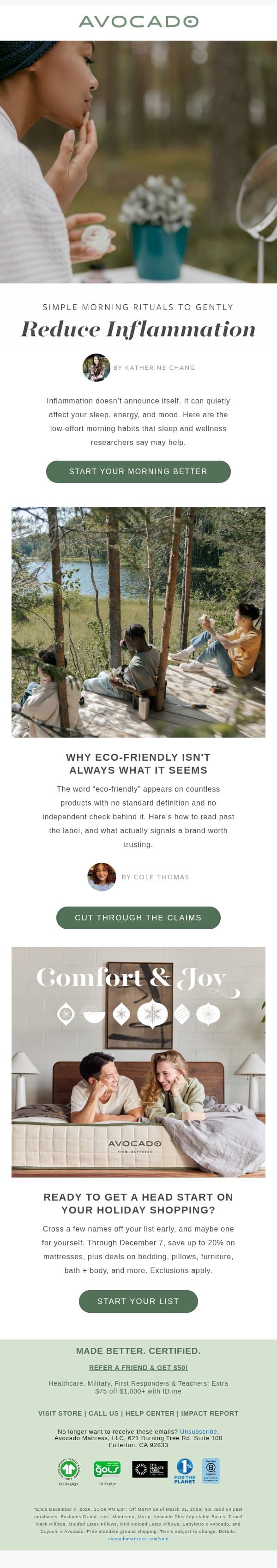 The quiet thing that can affect your sleep, energy, and mood email from Avocado Green Mattress screenshot
