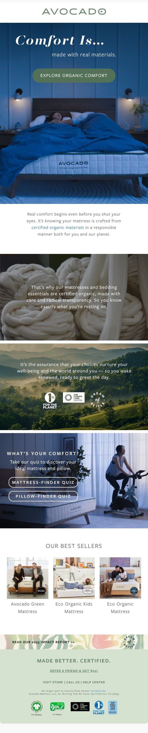 Welcome to Avocado. 🌱 email from Avocado Green Mattress screenshot