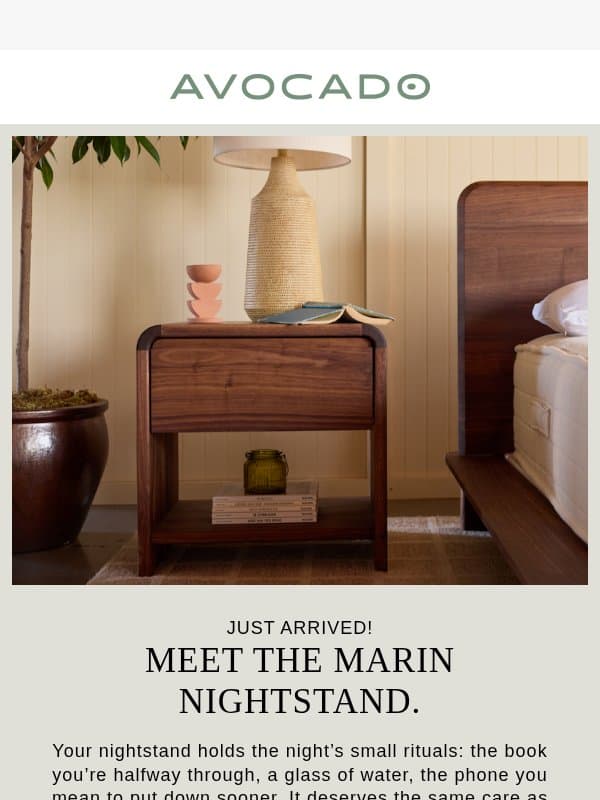 The Marin Nightstand is here email from Avocado Green Mattress