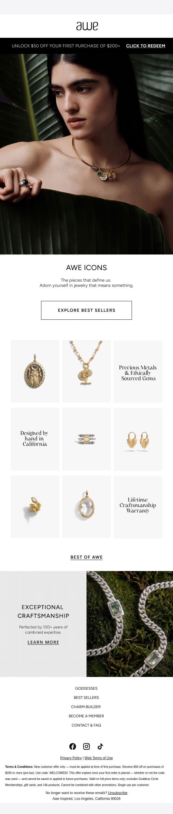 The jewelry that defines us. email from Awe Inspired screenshot