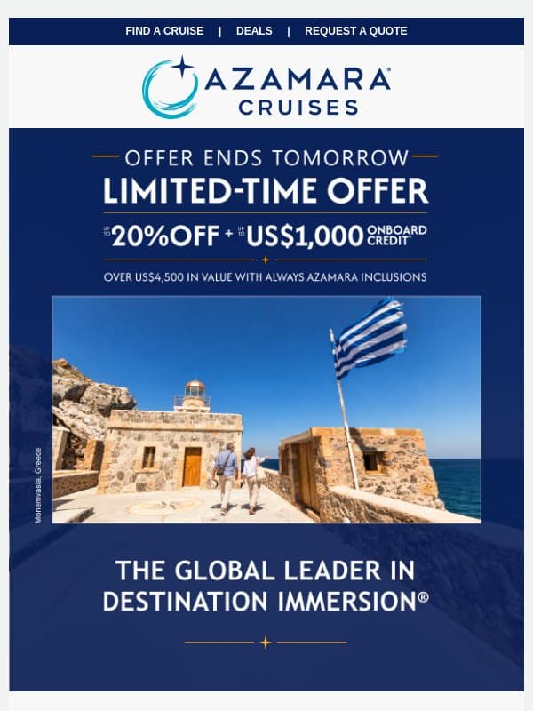 ENDS TOMORROW: Your Mediterranean Summer email from Azamara