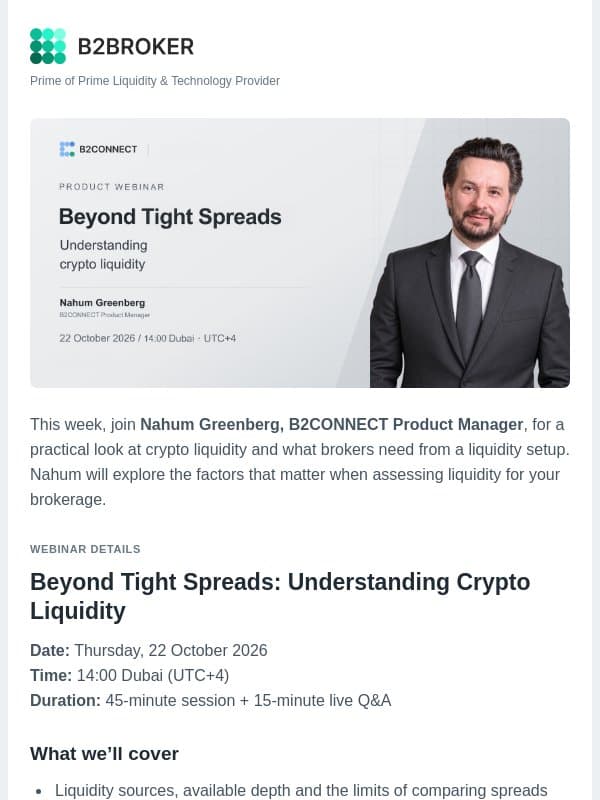 This Week: Beyond Tight Spreads with B2CONNECT email from B2Broker