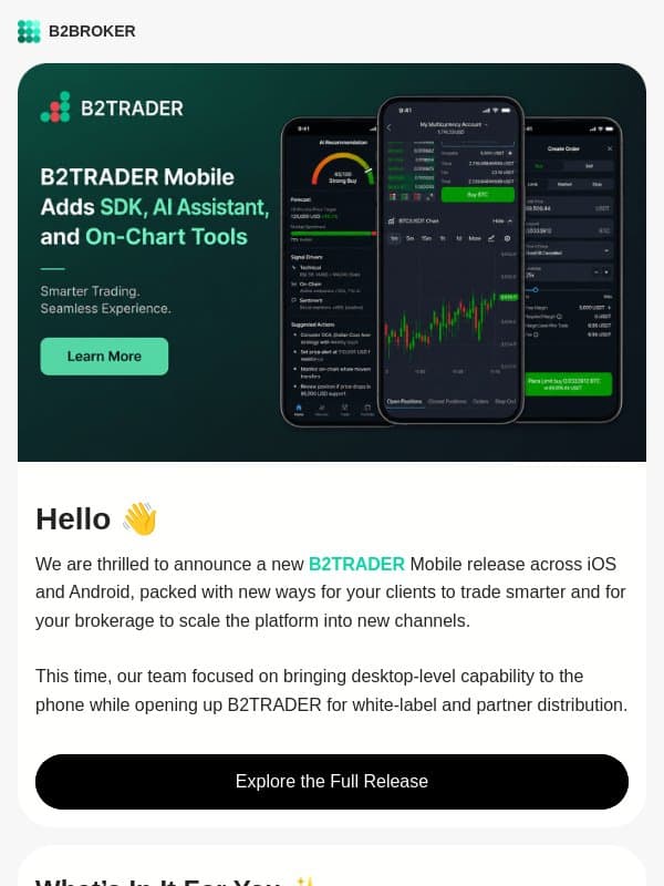 B2TRADER Mobile Adds an SDK, AI Assistant, and On-Chart Trading email from B2Broker