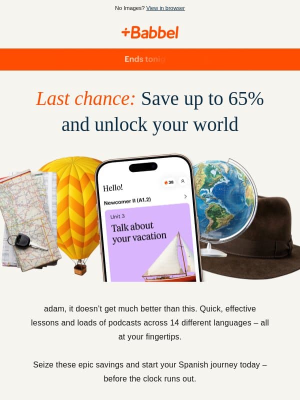 β Ends Tonight: 65% off Babbel email from Babbel