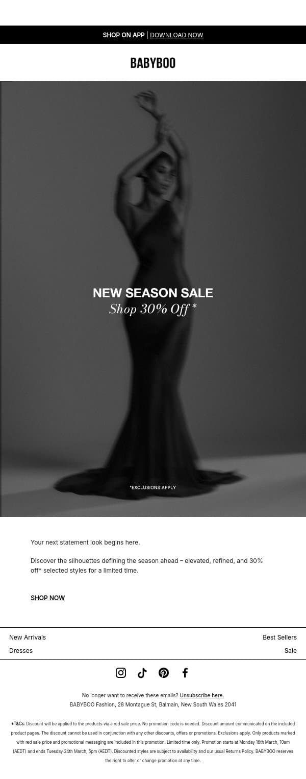 30% Off* – New Season Sale Unlocked email from Babyboo Fashion screenshot