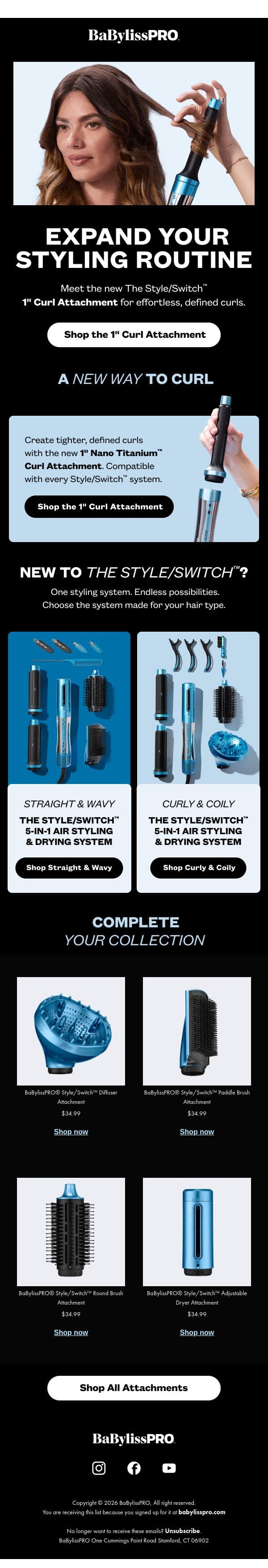 Meet the New 1" Curl Attachment email from BaBylissPRO screenshot