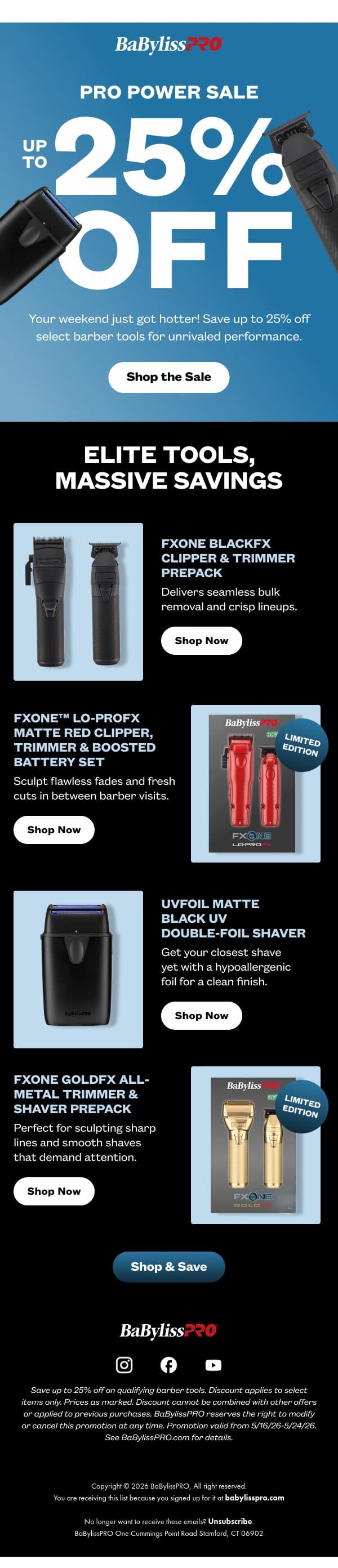 π₯ PRO POWER SALE: Up to 25% Off email from BaBylissPRO screenshot