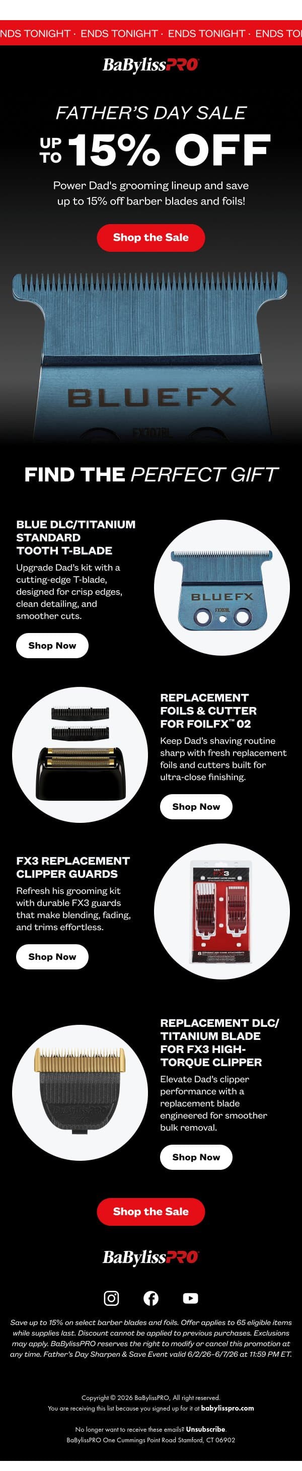 ✂️ FATHER’S DAY SALE: Save Up to 15% Off email from BaBylissPRO screenshot