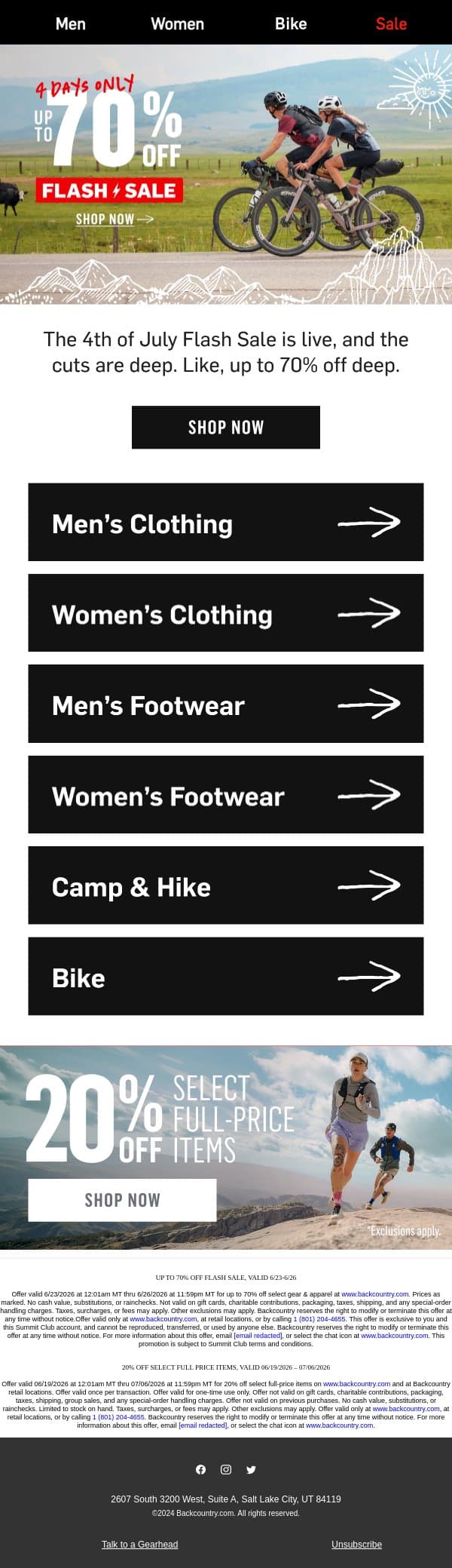 4-day Flash is live, get up to 70% off now ⚡ email from Backcountry screenshot