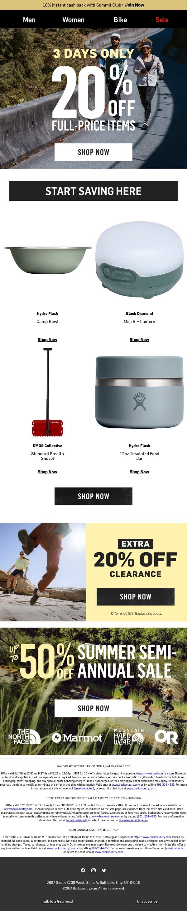 Full-price just went 20% off! email from Backcountry screenshot