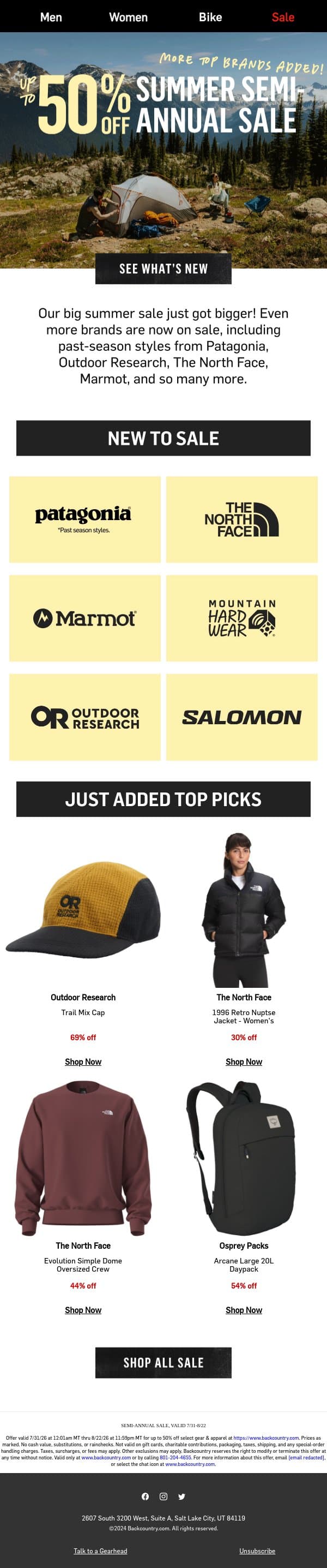 NEW markdowns just landed 🤩 email from Backcountry screenshot