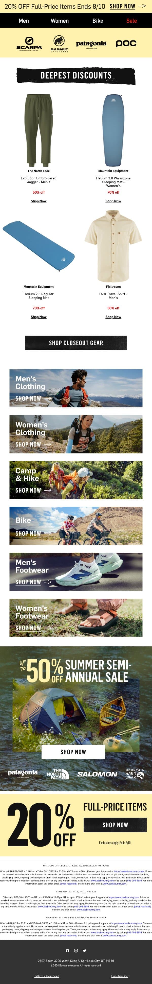 3 days only 🔥 Up to 70% off email from Backcountry screenshot