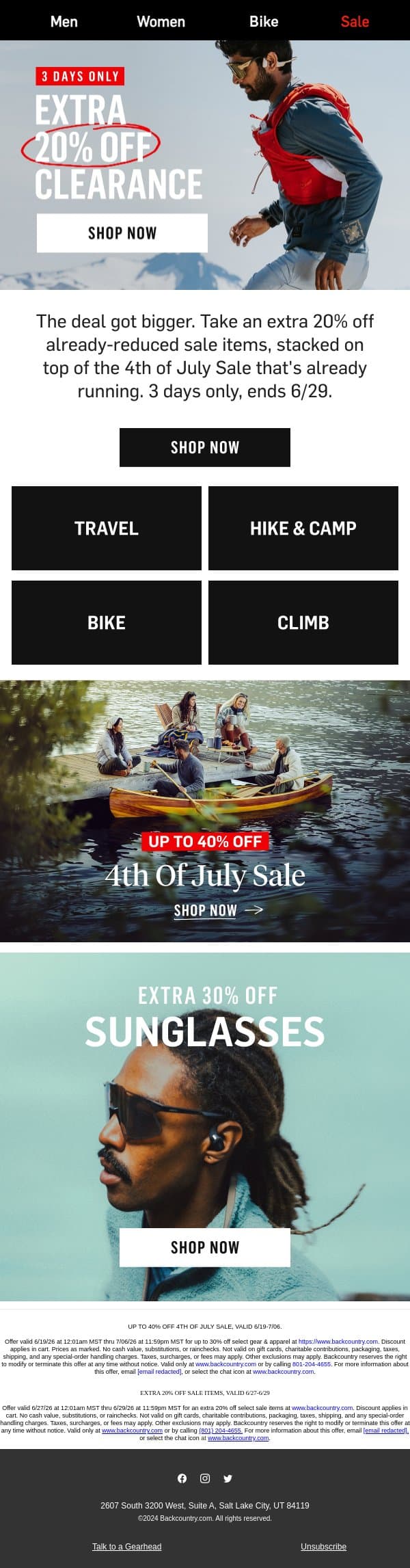 Extra 20% off the sale β 3 days only π₯ email from Backcountry screenshot
