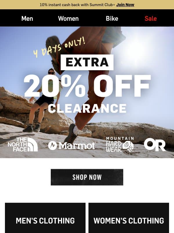 4 days only: extra 20% off clearance email from Backcountry