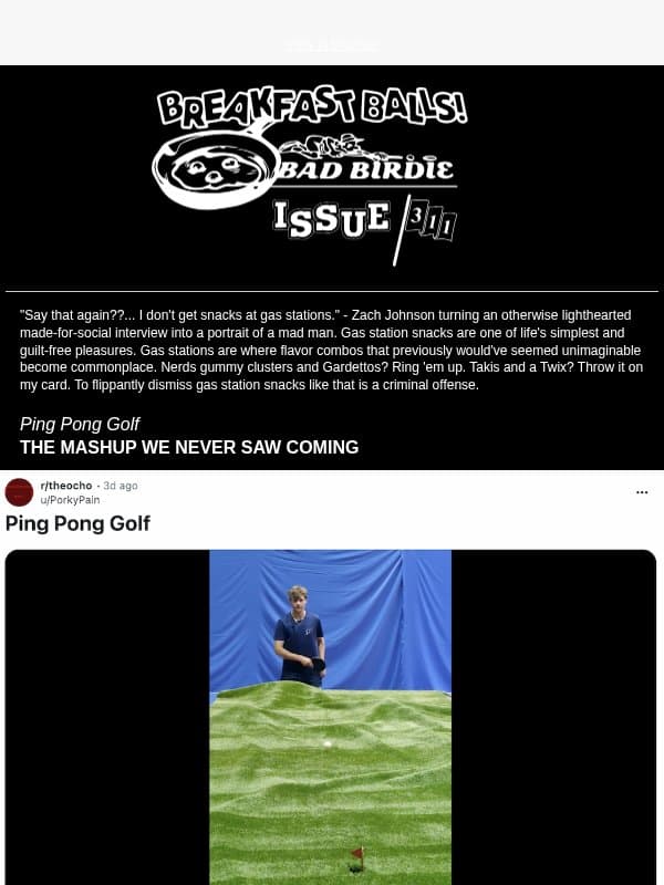 Iss. #311 | Introducing Ping Pong Golf email from Bad Birdie