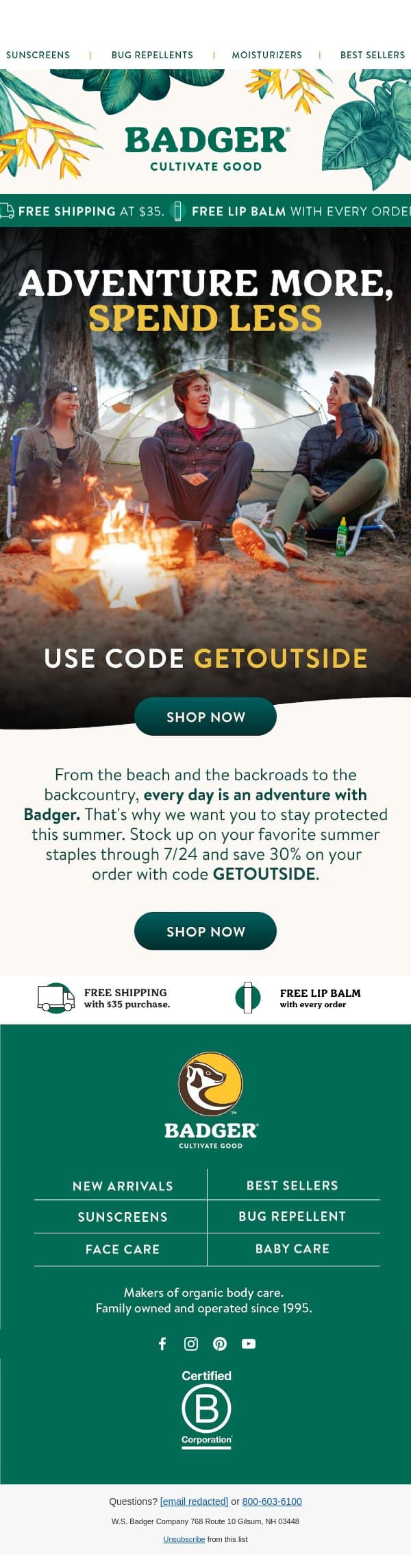 ☀️ Save 30% Sitewide! ☀️ email from Badger Balm screenshot