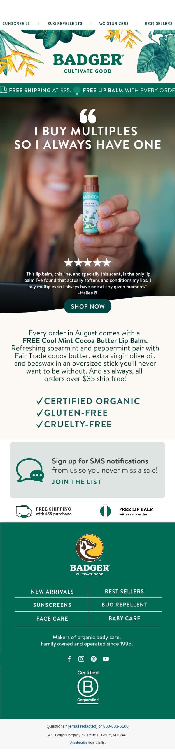 A Cool Gift Just for You email from Badger Balm screenshot