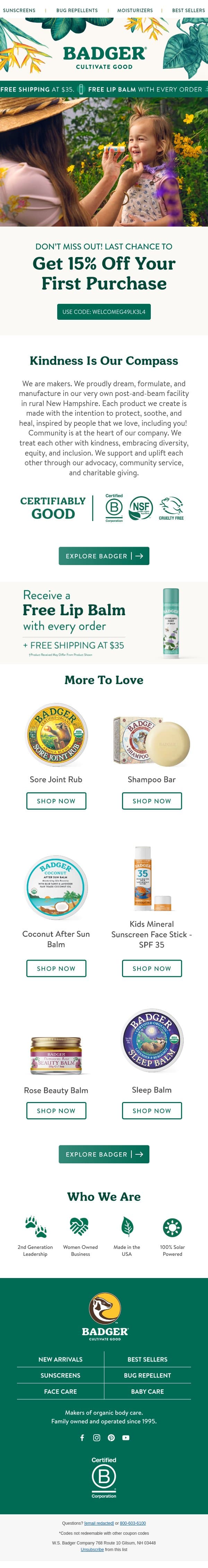 15% Off Expiring Soon ⏰ email from Badger Balm screenshot