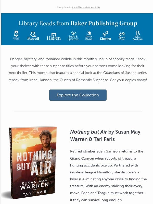 ⚠️ Incoming: Thrills and chills to haunt your shelves email from Baker Publishing Group