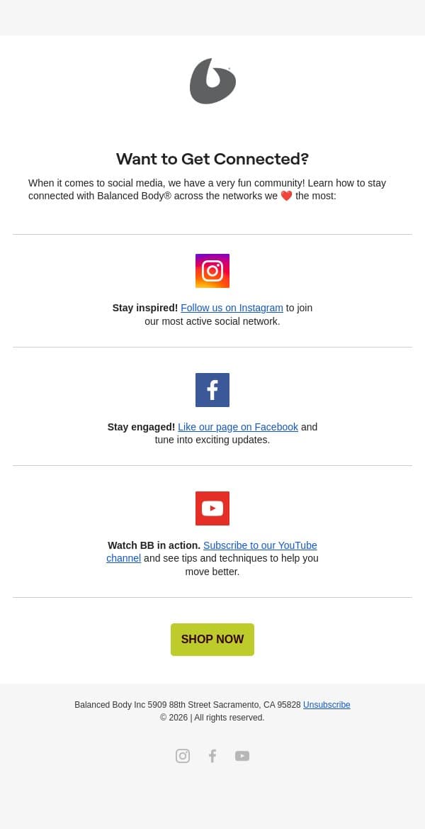 Join the conversation! email from Balanced Body Europe screenshot