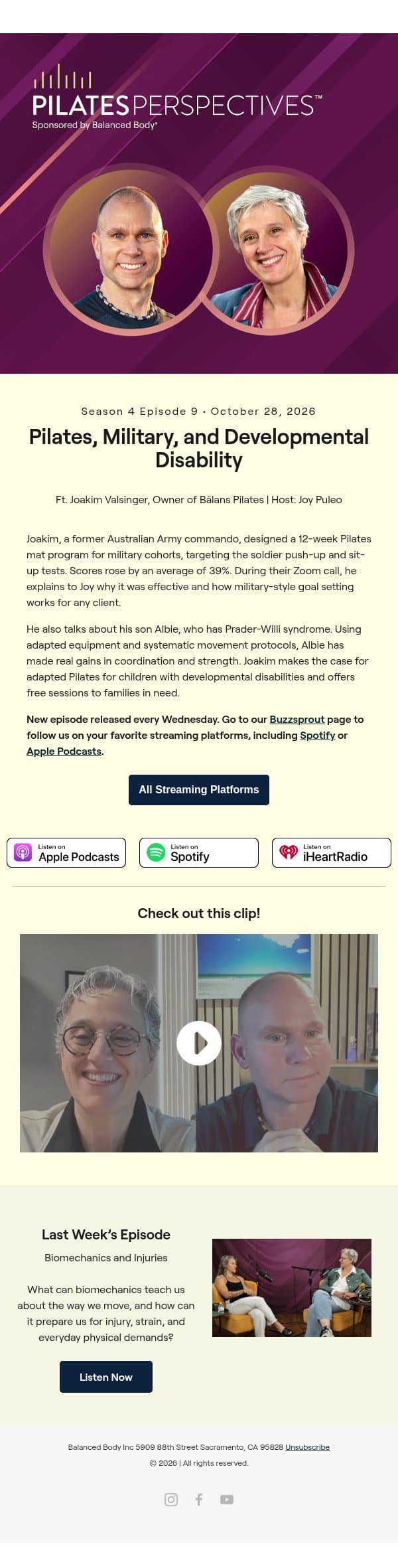 From Army commando to Pilates teacher email from Balanced Body Europe screenshot