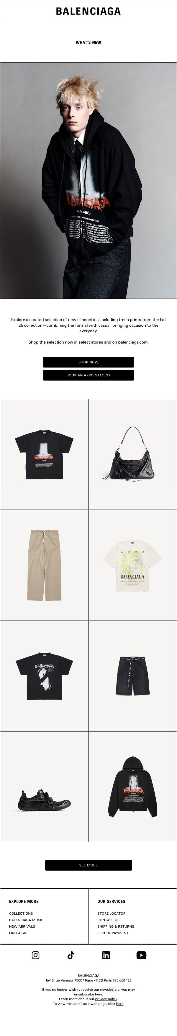 What’s New email from Balenciaga screenshot