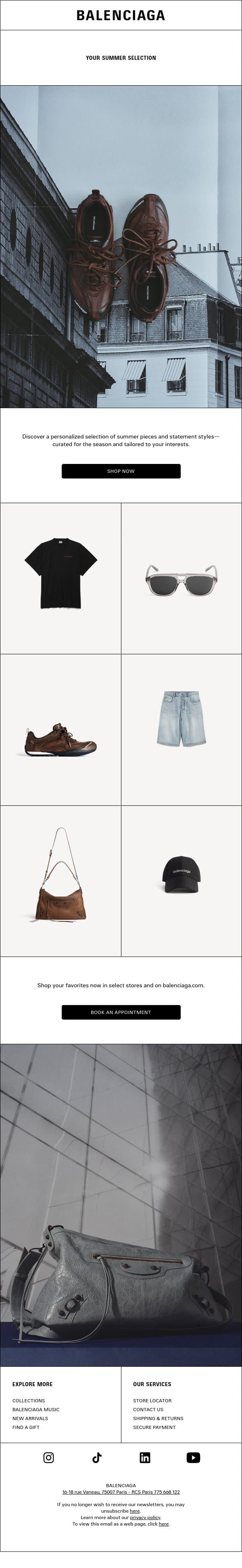 Your Summer Selection email from Balenciaga screenshot