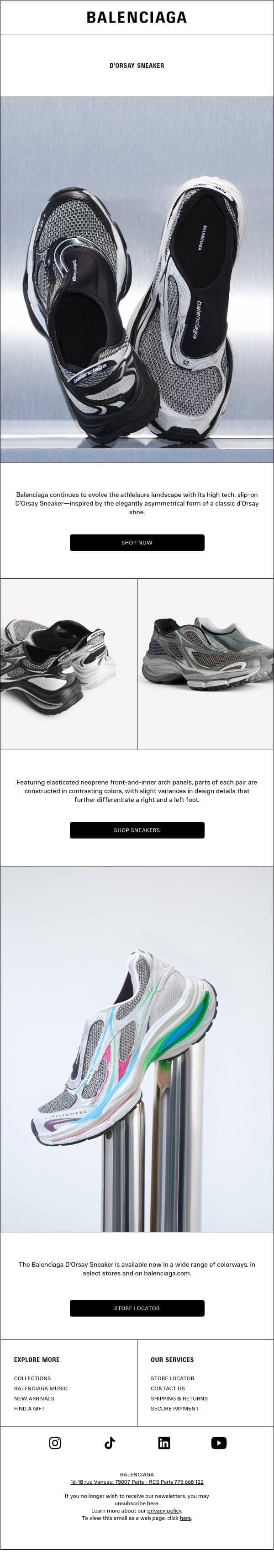 D'Orsay Sneaker email from Balenciaga screenshot