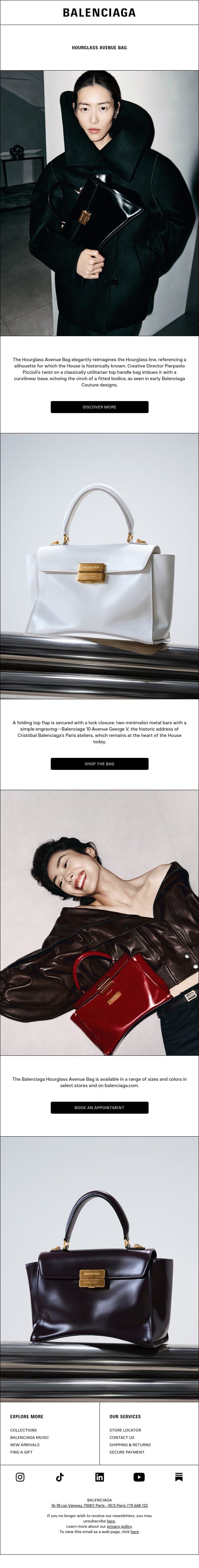 Available now: Hourglass Avenue Bag email from Balenciaga screenshot