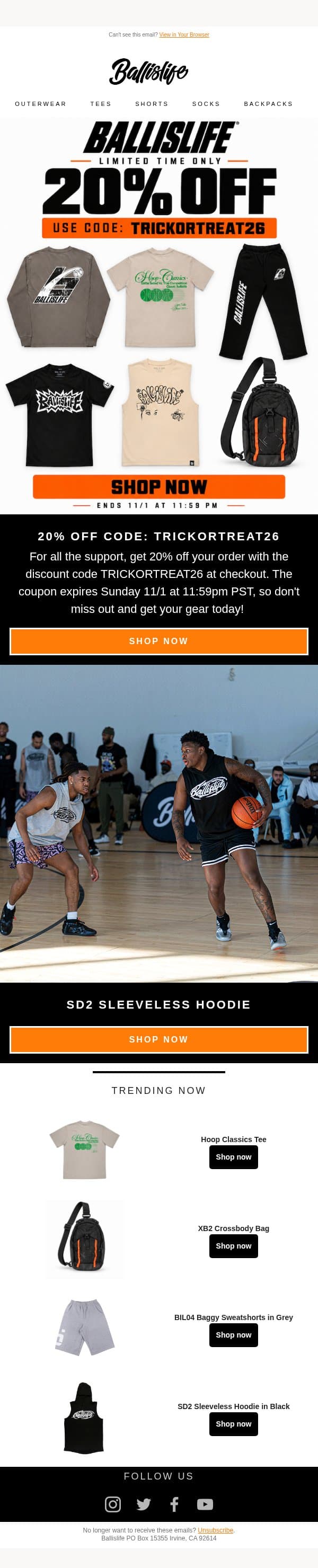 Exclusive Offer For You - 20% Off For 48 Hours! email from Ballislife screenshot