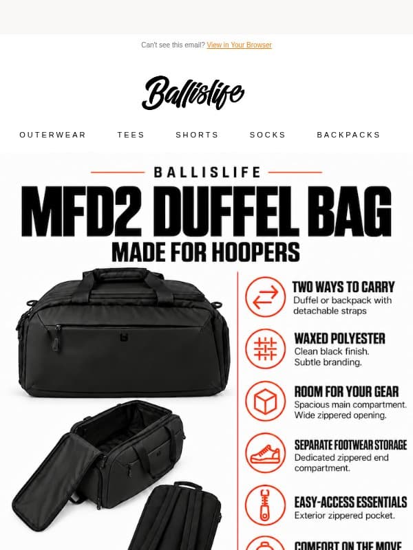 New 2-In-1 Duffel Bag Backpack For Basketball! email from Ballislife