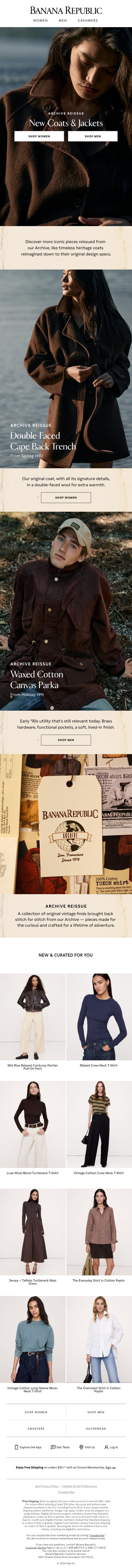 Our first Archive Reissue wool coat email from Banana Republic screenshot