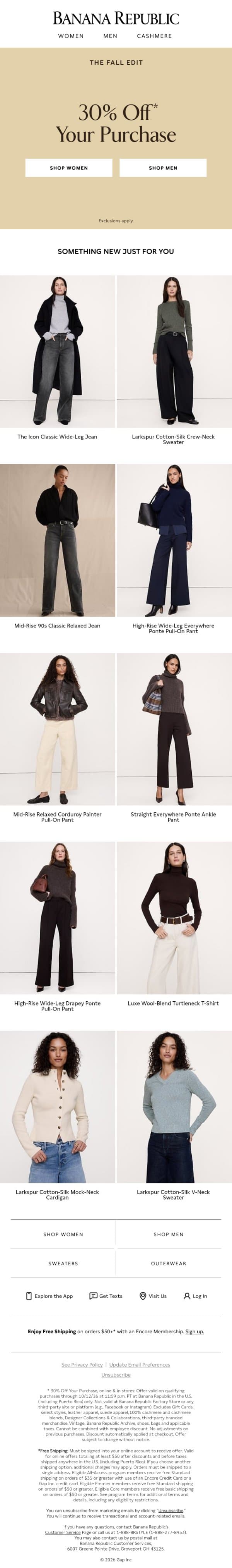Your 30% off* is waiting email from Banana Republic screenshot
