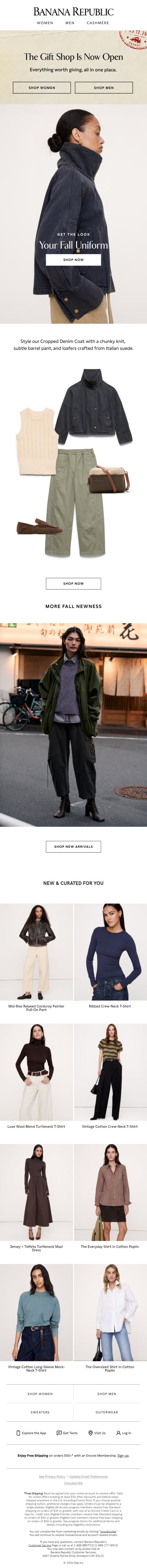 New pieces for your fall wardrobe email from Banana Republic screenshot