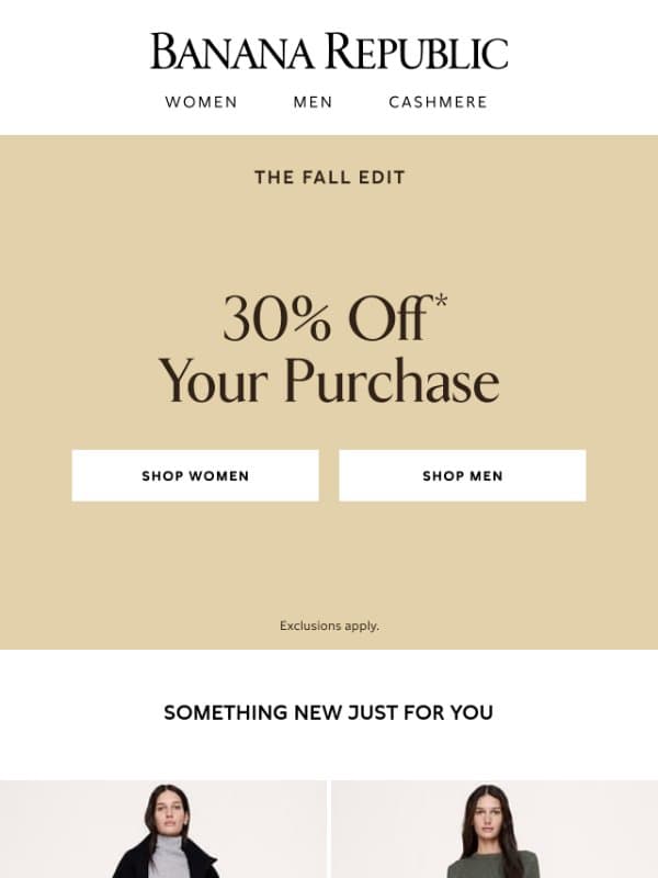 Your 30% off* is waiting email from Banana Republic