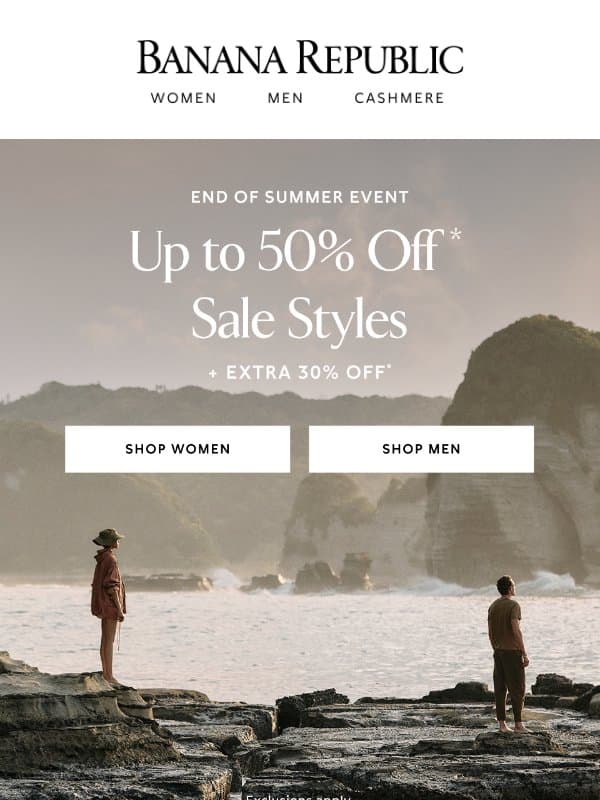 On sale & an extra 30% off: Warm-weather must-haves email from Banana Republic