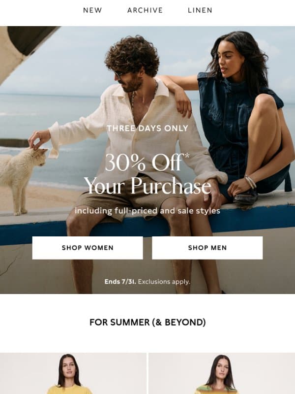 Ends tomorrow: 30% off* your purchase email from Banana Republic