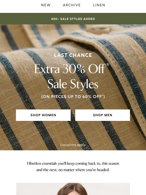 The sale of the season ends today email from Banana Republic