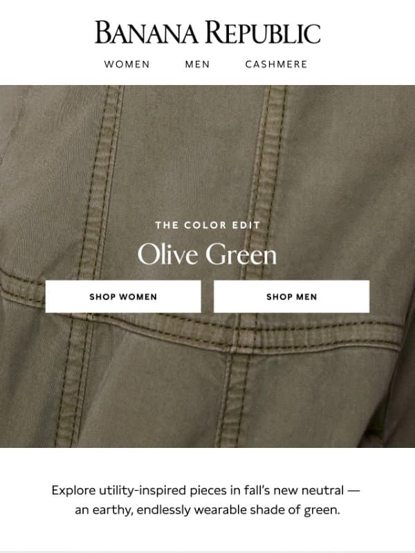 Fall must-haves in olive green email from Banana Republic