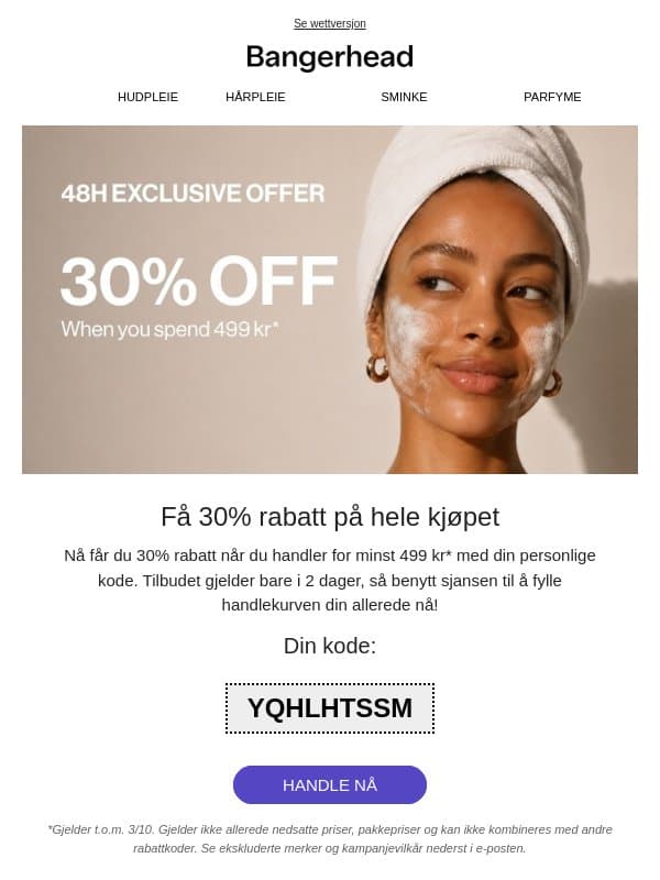 Få 30% på et helt kjøp! email from Bangerhead