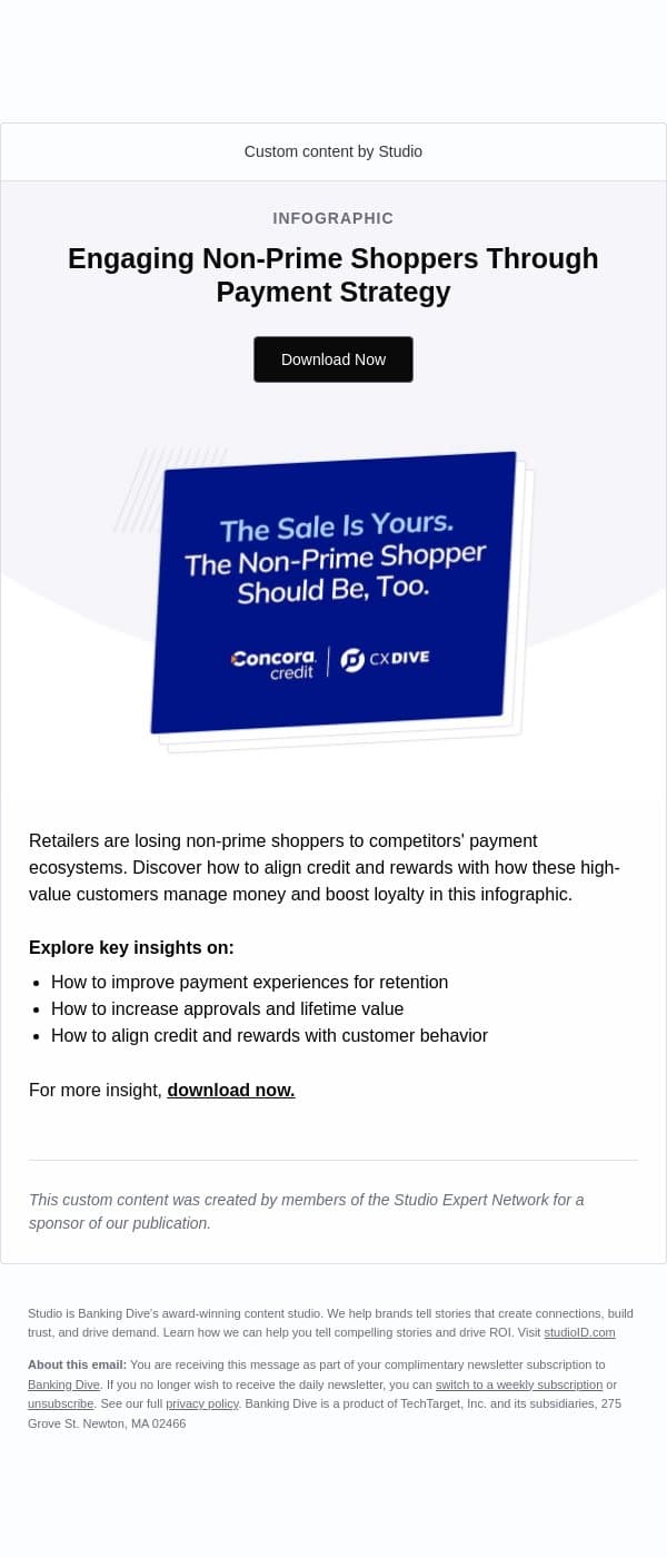 How Retailers Are Capturing Non-Prime Shoppers email from Banking Dive screenshot