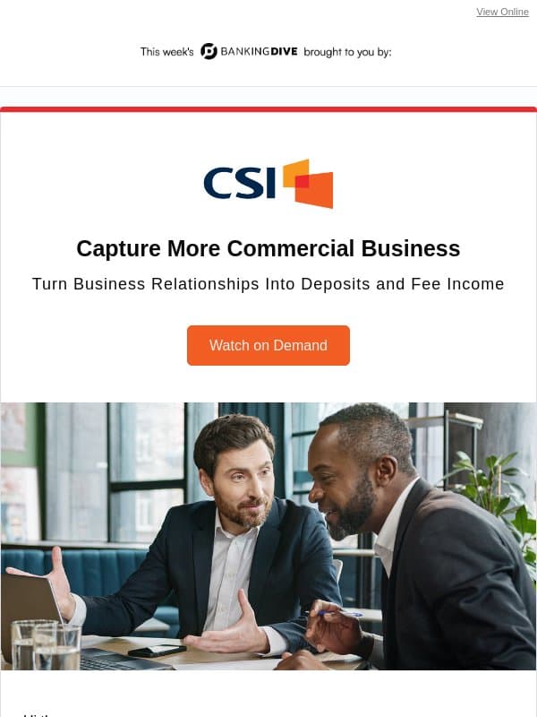 Are you your business customers’ primary bank? email from Banking Dive