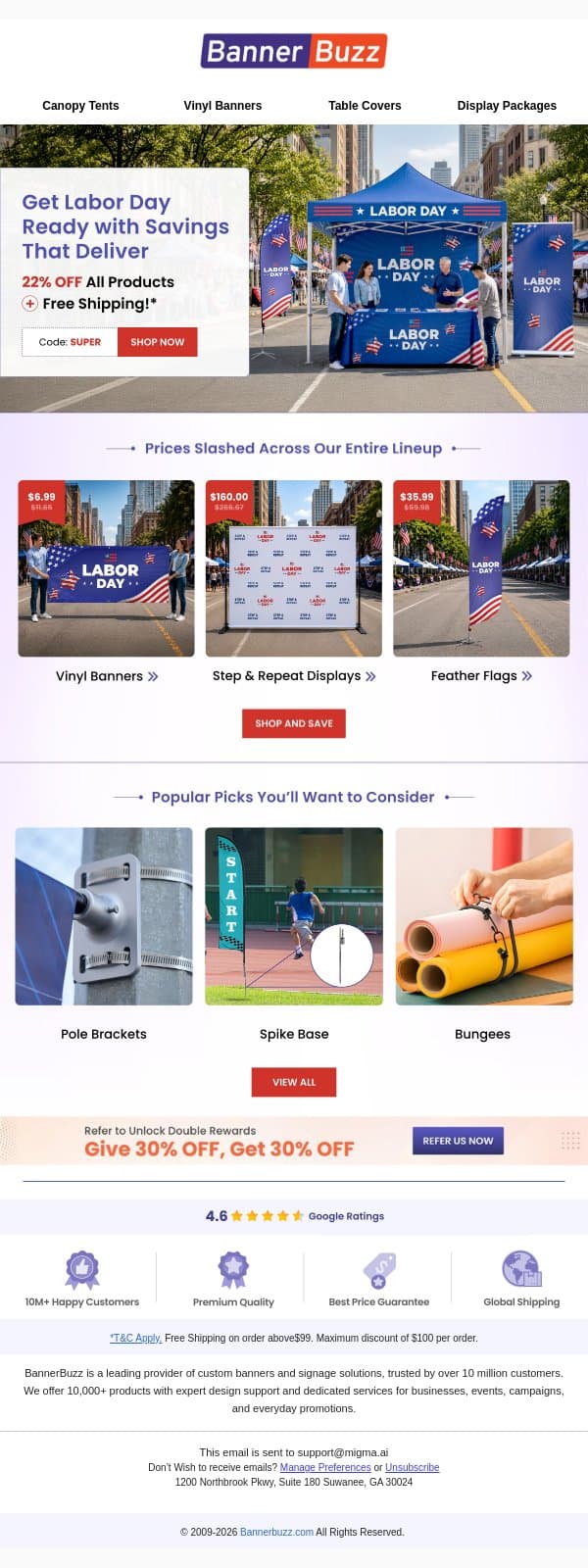 Planning for Labor Day? Here’s Everything You’ll Need email from Bannerbuzz screenshot