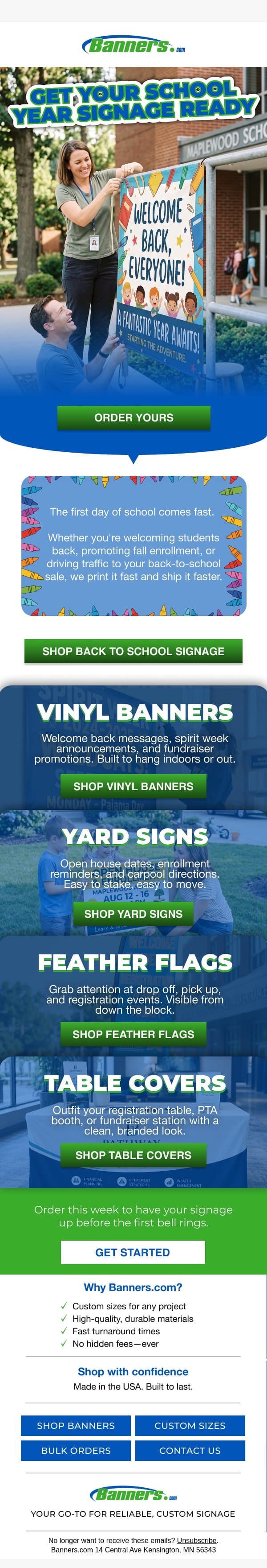 Back-to-School Season Starts Now! ✏️ email from Banners.com screenshot